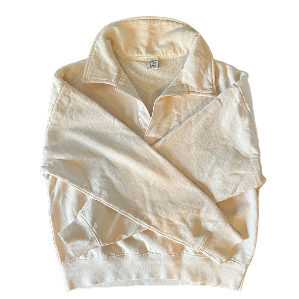 Sporty and Rich collar button up sweatshirt in cream size medium NWOT